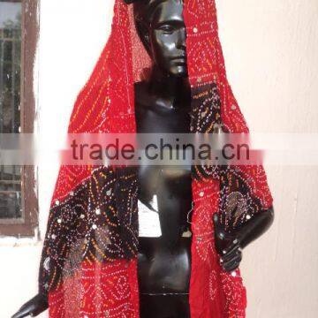 Red & black Bandhage Dupatta , indian ethnic wear neckwear & headwear for womens