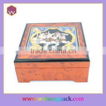 Classical wood music box, logo printed musical jewelry box