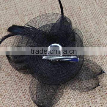 2015 Pin Hot Black Flower Feather Organza Mesh Hair Clip Fascinator Wedding photo-4