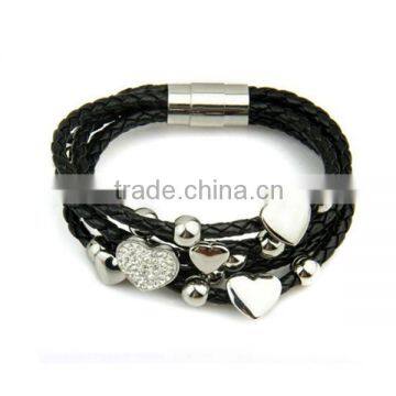 Fashionable design stainless steel handmade braied leather bracelet design truth leather bracelet