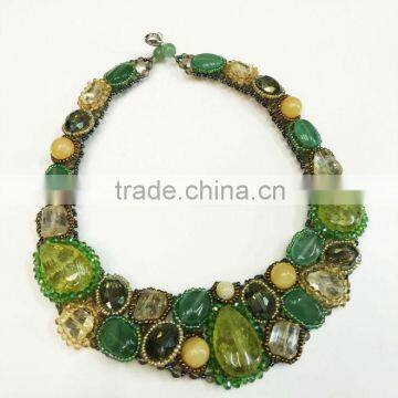 Green Agate and Yellow Mixed Gemstones, Crystal, Beads Stone Necklace : De4