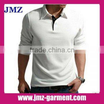 100% cotton plain white long sleeve polo shirt