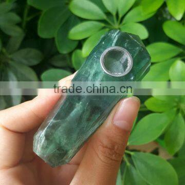 Green And Purple Fluorite Crystal Smoking Pipes Gemtone Hand Pipes