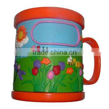 country style embossed pretty flower and lovely bee 2D soft pvc mug