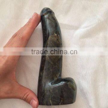 Hand Carved Natural Rock Polished Labradorite Crystal Dildo photo-2