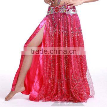 Brisk Net Fabric and Satin Belly Dance Skirt Split on Both Lateral , White Belly Dancing Skirt photo-2