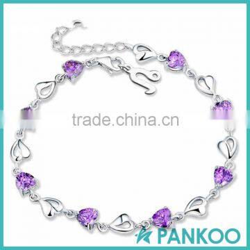 wholesale jewelry Popular lady sterling silver purple heart bracelet