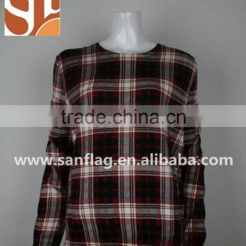 ladies' round neck long sleeve pullover grid screen print knitted sweater
