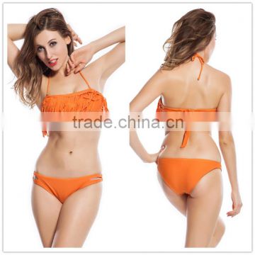 Accept paypal hot wholesale sexy tassel swimwear fringe bandeau bikini with straps