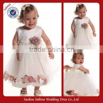 Fl72 Satin Tulle White Little Girl Ankle Length Flower Girl Dress With Bowknot