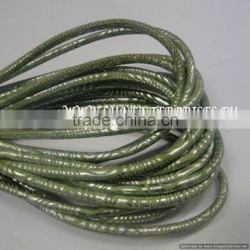 Round Leather Cords - Round nappa leather 4mm snake style green