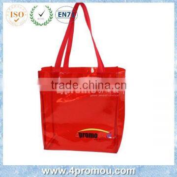 Red clear shiny pvc shopping bag for shopping