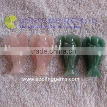 Wholesale Hot seller Semi-precious gemstone pendant angle statue Rose quartz &green aventurine