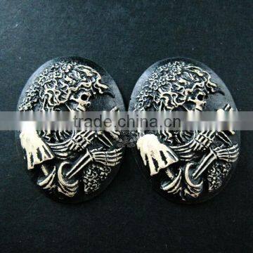 30x40mm oval skull beauty resin cameo black vintage style halloween cabochon DIY pendant charm supplies 4120085