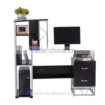 HomCom 52" Multi Level Tower Office Workstation Computer Desk - White and Oak