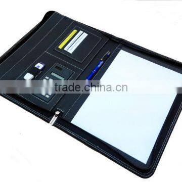 pu leather folder portfolio with calculator holder / soft binder file folder / business portfolio folder with customized logo