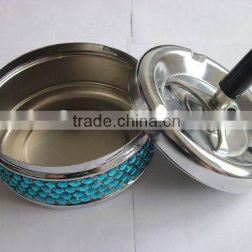 round metal ashtray, spin stainless steel ashtray with rhinestone