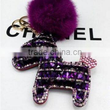 Diamond Stone Rodeo Horse Pendant for Handbag and bag with fur ball