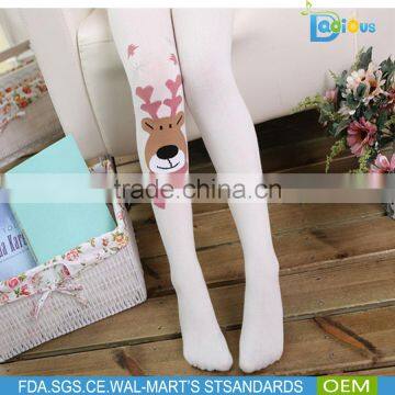 White Color Deer Print Winter Hotsale Knitted Pantihose for Girls