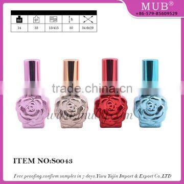 Rose flower shaped crackle color glass bottle empty mini aluminum atomizer glass spray perfume bottle