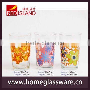 The classic pattern design wholesale 8oz drinking glass cup with frosted flower decoration