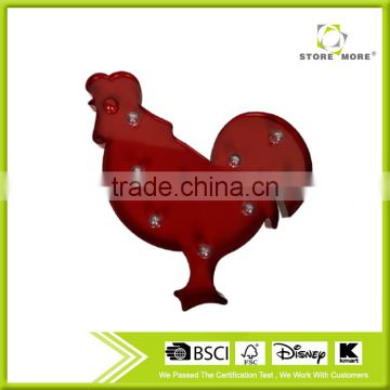 Factory Price Home Deco Rooster Shaped Metal LED Light Whole Sale