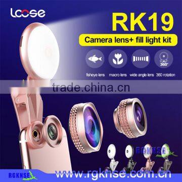 360 Degree Rotation Selfie Ring Light 3 in 1 Camera Lens Kit Portable Beautiful Selfie Fill Light Kit for All Mobile Phone Lens