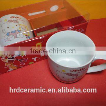 High Quality Hotel White Porcelain Coffee Cups/hello Kitty Mug With PP Spoon