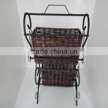 NEW WROUGHT IRON 2-TIER WICKER STORAGE RACK photo-4