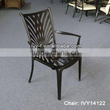 outdoor patio chair metal cast aluminum dining chair stackable powder-coated with armrest #IVY14122