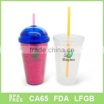 16OZ double wall coffee plastic soft drink mug with dome lid