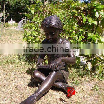 Bronze reading girl statue garden sculpture