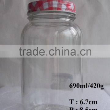 690ml 23oz Customized premium glass jar with metal lid