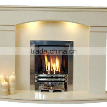 Modern Clean Lines Beige Marble Fireplace Surround photo-2