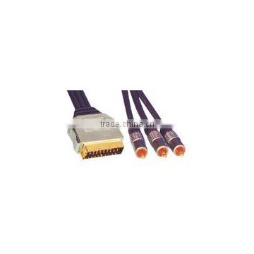 Moulded 21 PIN Plug Scart(180) to 3RCA Plug Scart cable