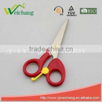 WCSC222 premium novelty wholesale soft handle colorful school children plastic scissors with safe lock New Handle Design