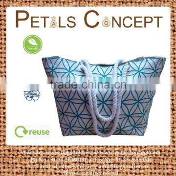 Hot Exclusive Floral Print Cotton Canvas Beach Bag With Twisted Rope Handle - Hanging Zip Pocket-made From Natural 12 Oz Canvas photo-2