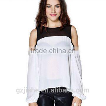 New Fashion Hit Color Off Shoulder Long Sleeve Women Tops Chiffon Blouse