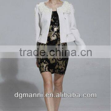 White Worsted Jacket With Flowers And Beads On Shoulder