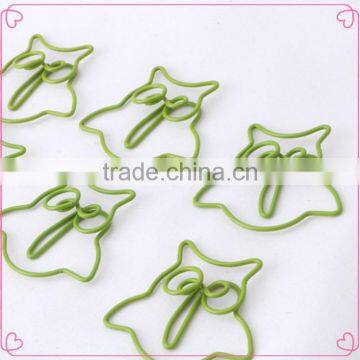 OEM green color animal OWL shaped metal wire paper clips