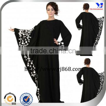 Beautiful flower embroidery black jersery butterfly women dubai abaya