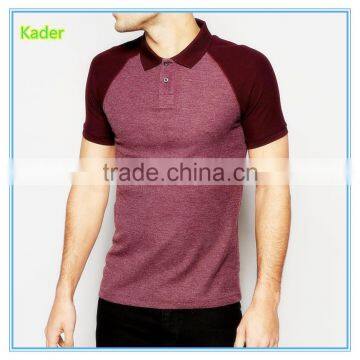 Custom Muscle Waffle Polo With Contrast Sleeves In Burgundy