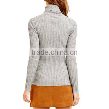 Women High-necked Grey Slim Fit Rib Knit Roll Neck Long Sleeve Knitted Sweater photo-3