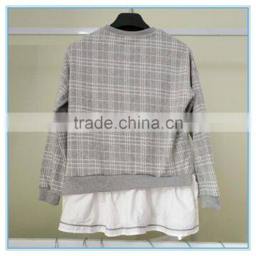 Kids Custom Fake Two Pieces Crewneck Sweatshirt Two Colors Sweatshirts Hoodies Girls Top Check Shirt photo-4