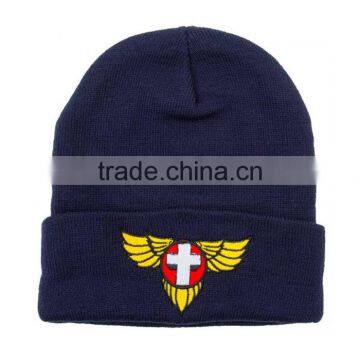 Navy Stitching Knitted Custom Acrylic Beanie With Logo Embroidery photo-3