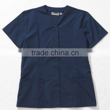 Snap Front Notch V-Neckline Hotel Uniform Housekeeping Maids Tunic With Side Vents photo-4