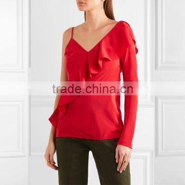 2017 Unique Design Ruffle Blouse Lady Newest Fashion Top photo-4