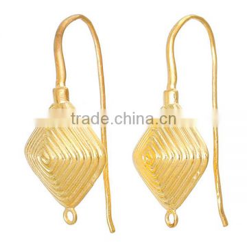 Copper Ear Wire Hook Rhombus Gold Plated 3.3cm x 1.6cm