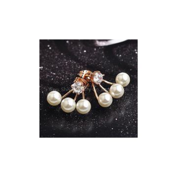 Gold Plated AAA Zicron White Imitation Pearl Front & Back Bundle Cuffs Earring Jackets Ear Studs Earbuds Ear Clips