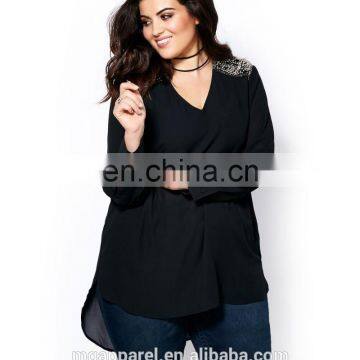Casual Blouse For Fat Woman Fashion Design Long Sleeve Beaded Lady Blouse photo-2